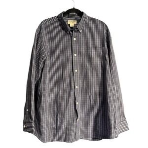 Duluth Trading Co‎ Button Down Shirt XL Navy Blue Wrinklefighter Grid Print